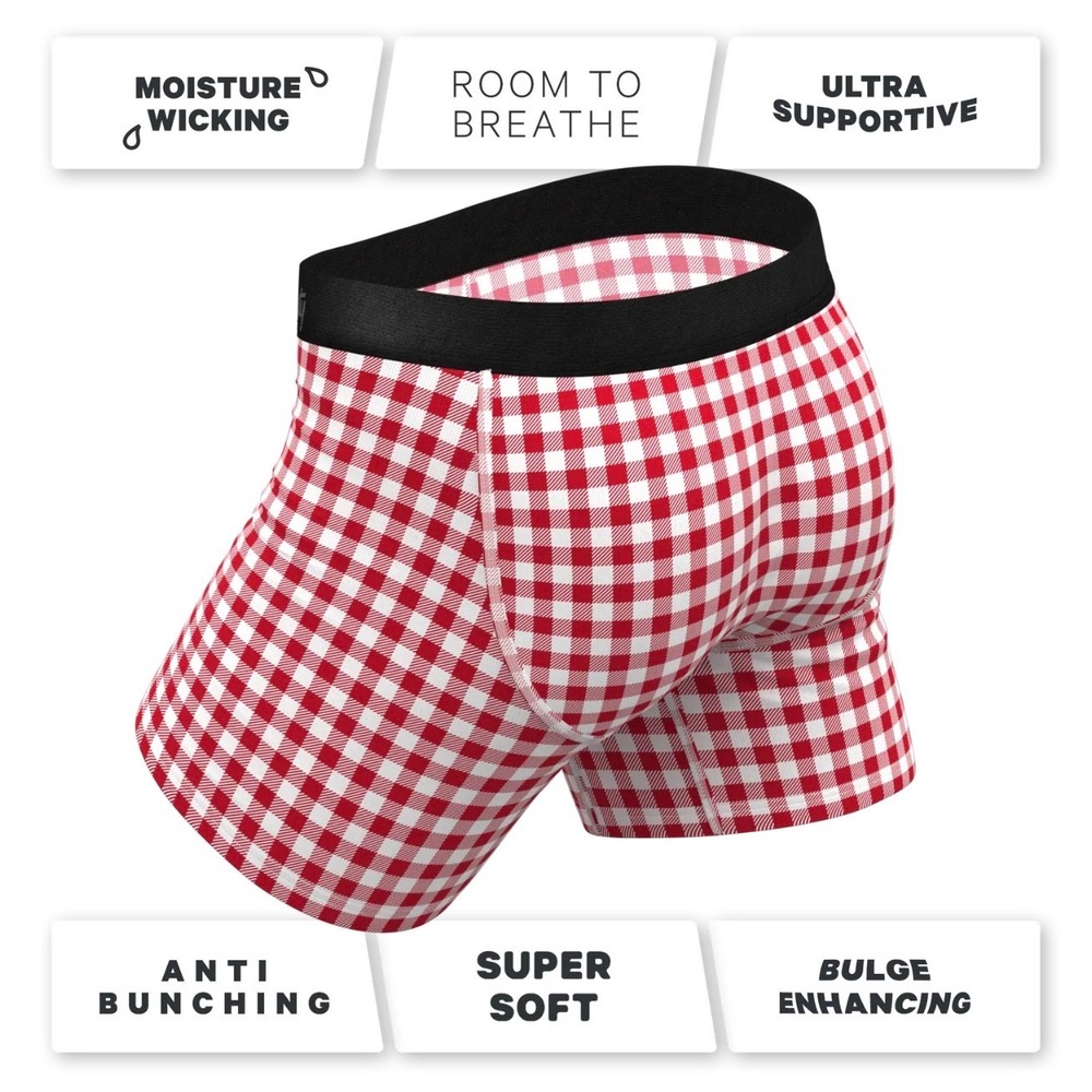 Shinesty Mens The Hot Diggity Ball Hammock Boxer Briefs Red Gingham Corndog M - Picture 4 of 6